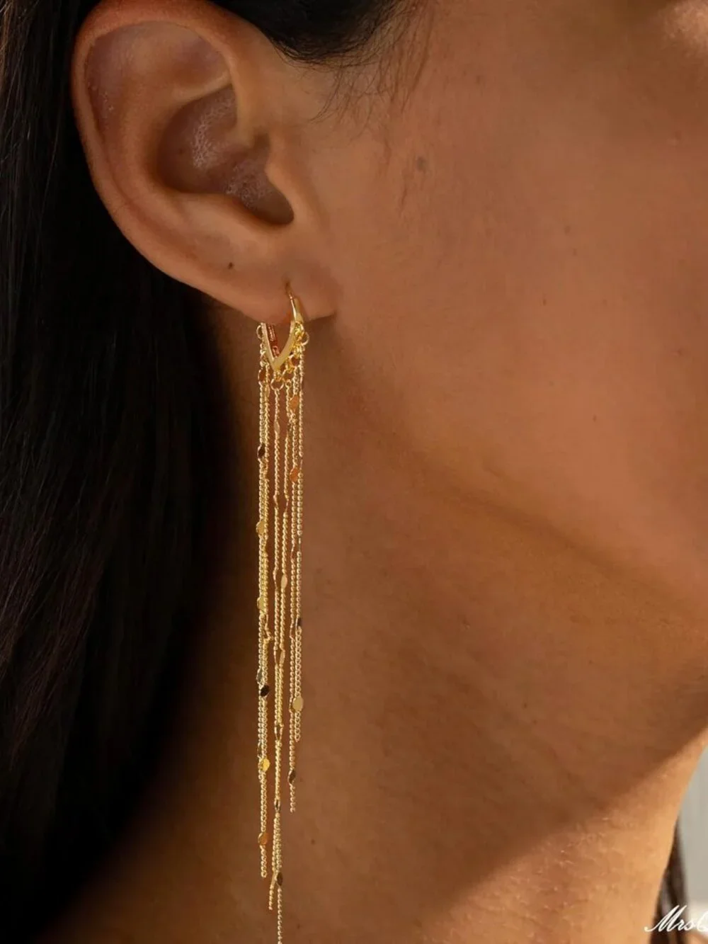 Gold Long Prom Earrings for Women, 14K Gold Plated Pearl Dangle Drop and Chain T - Picture 5 of 8